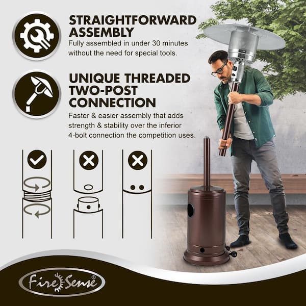 Fire Sense 48,000 BTU Aged Chestnut Propane Standing Patio Heater