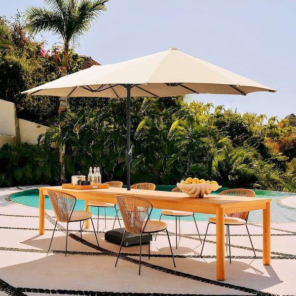 13 ft. Market Double-Sided Rectangular Patio Umbrella in Beige with Mobile Base