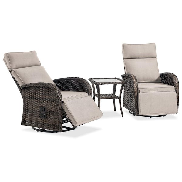 Comfort Collection 3-Piece Wicker Versatile Pneumatic Swivel Outdoor Rocking Chair with CushionGuard Beige Cushions