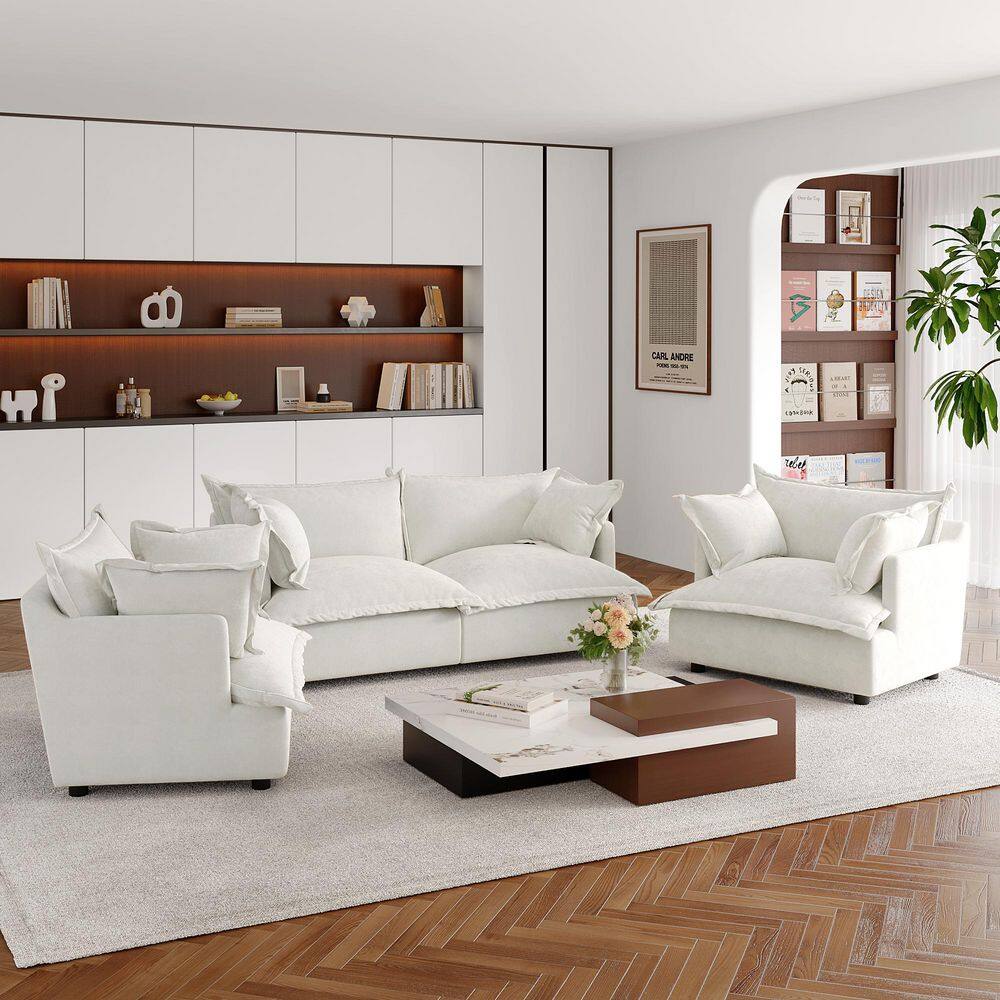 81.1 in. Flared Arm 4-Piece Chenille Upholstered Modular Sectional Sofa in Beige