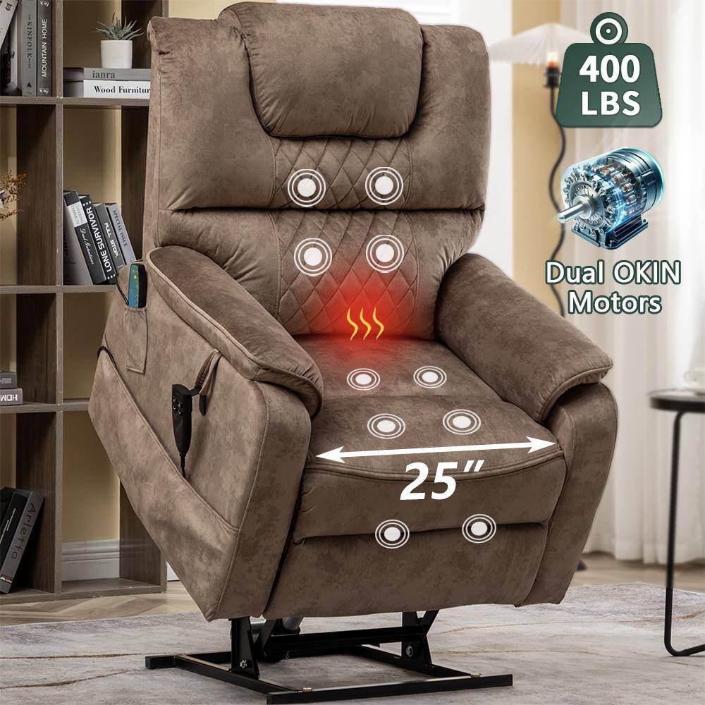 40.2 Wide Velvet Super Soft and Oversize Power Lift Assist Recliner Chair with Massage and Heat Winston Porter Fabric: Brown Velvet