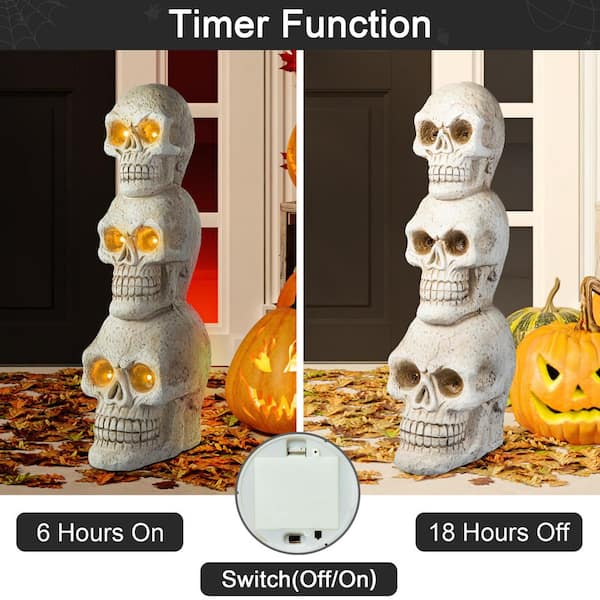 Glitzhome 25.50 in. H Ligted Halloween MGO Skull Porch Decor