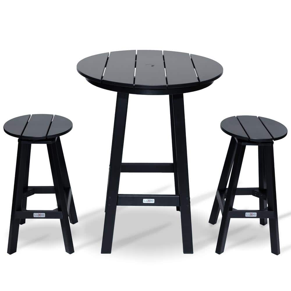 Mason-Cabo Black HDPE Round Outdoor Bar Table Set with Swivel Stools