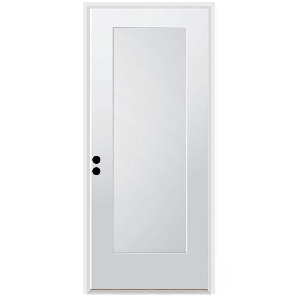 36 in. x 80 in. 1-Panel Right-Hand/Inswing Unfinished Primed White Fibergla