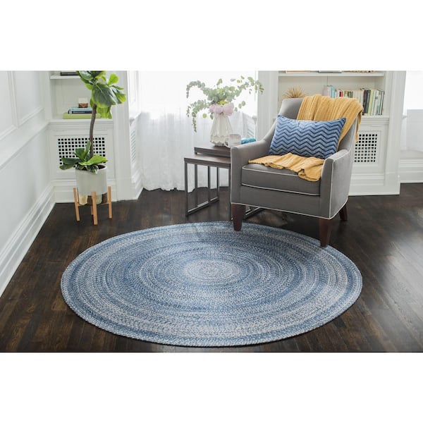 Epona Braided 8 ft. Round Blue Area Rug