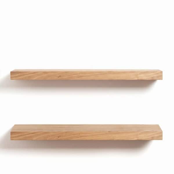 24 in. W x 8 in. D Natural Reclaimed Solid Wood Decorative Wall Shelves with Invisible Brackets (2-Pack)