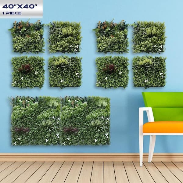 40 in. H x 40 in. W Plastic Artificial Ivy Boxwood Hedge Privacy Garden Fence for Home Backyard Garden, 4 Mixed Leaves