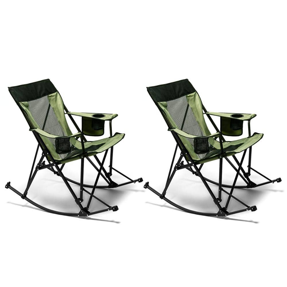 Clihome Outdoor Metal Frame Green Mesh Beach Rocking Chair with Side ...