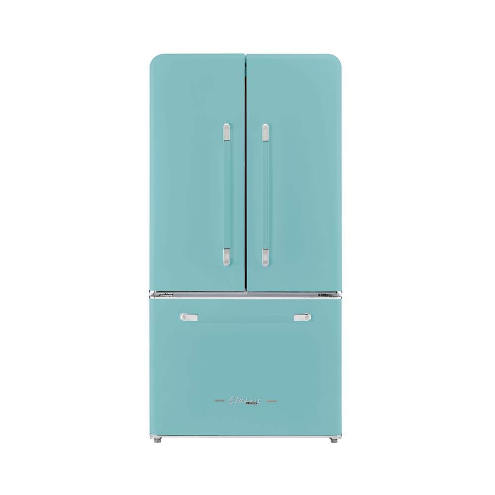 Classic Retro 36 in 21.4 cu. ft. 3-door French Door Refrigerator with Ice Maker in Ocean Mist Turquoise, Counter Depth