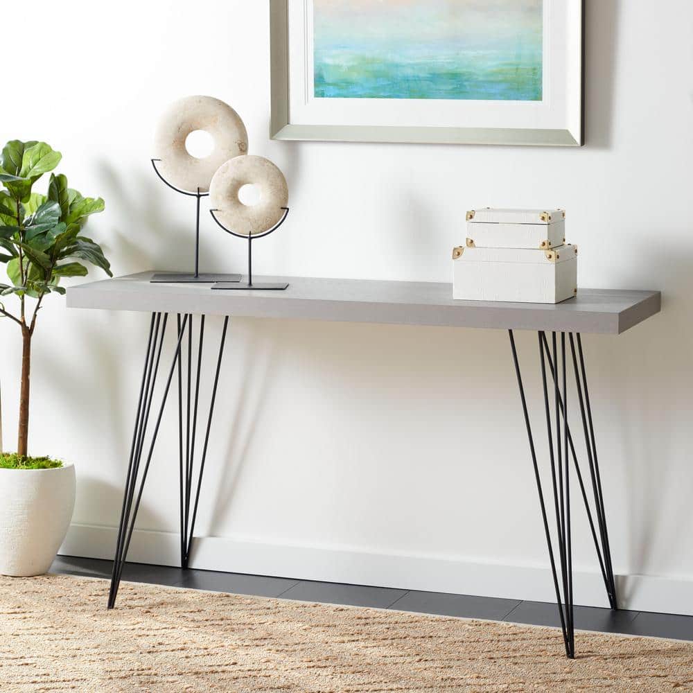 Gray and Black Rectangular Wood and Metal Console Table