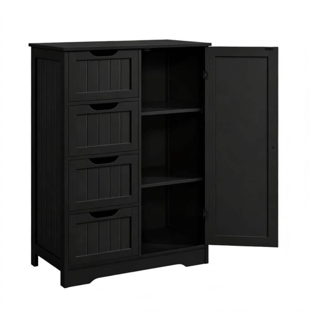 26 in. W x 35 in. H Small Rectangular Black Wood Freestanding Medicine Cabinet without Mirror with 4 Drawers