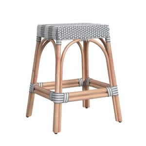 Robias 24.5 in. Gray and White Stripe Backless Rectangular Rattan Counter Stool (Qty 1)