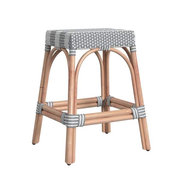 Butler Specialty Company Robias 24.5 in. Gray and White Stripe Backless Rectangular Rattan Counter Stool (Qty 1)