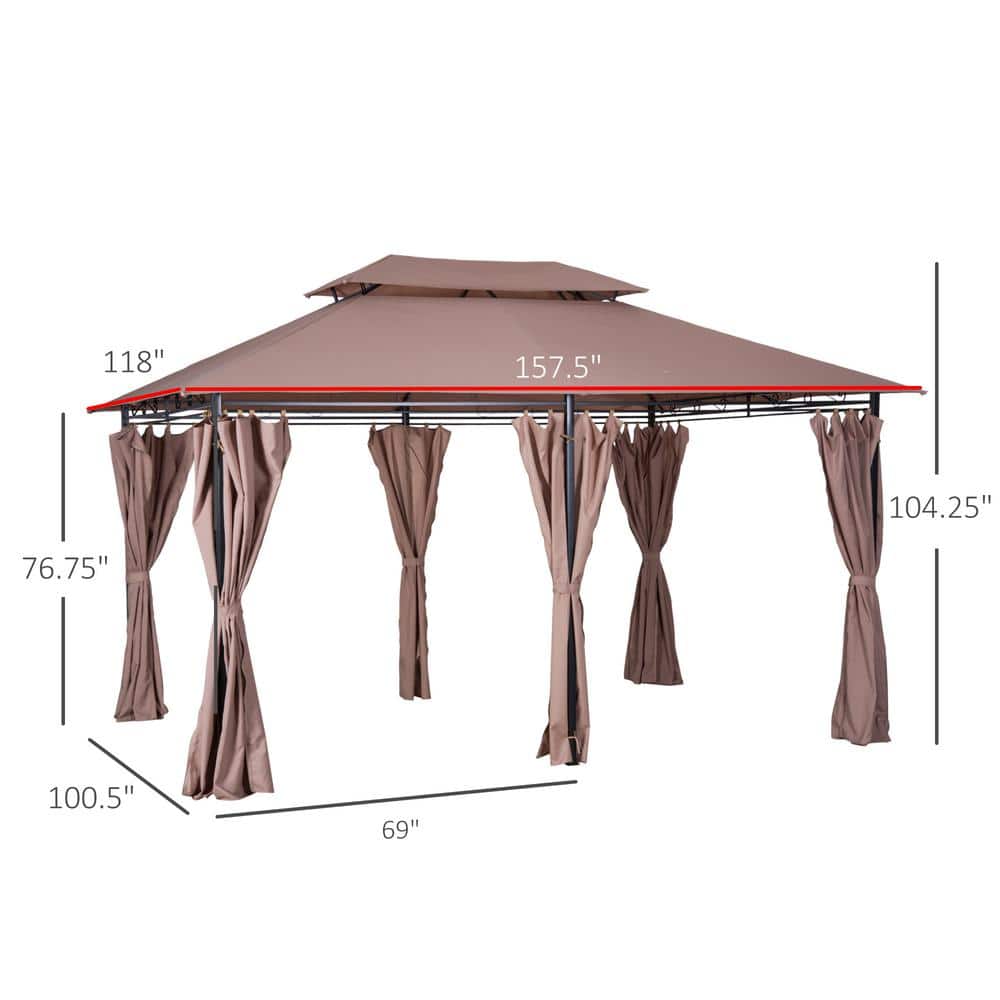 Khaki Steel Frame Outdoor Gazebo with Curtains