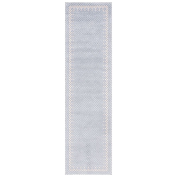Continental 2 ft. x 9 ft. Blue/Beige Border Latticework Runner Rug