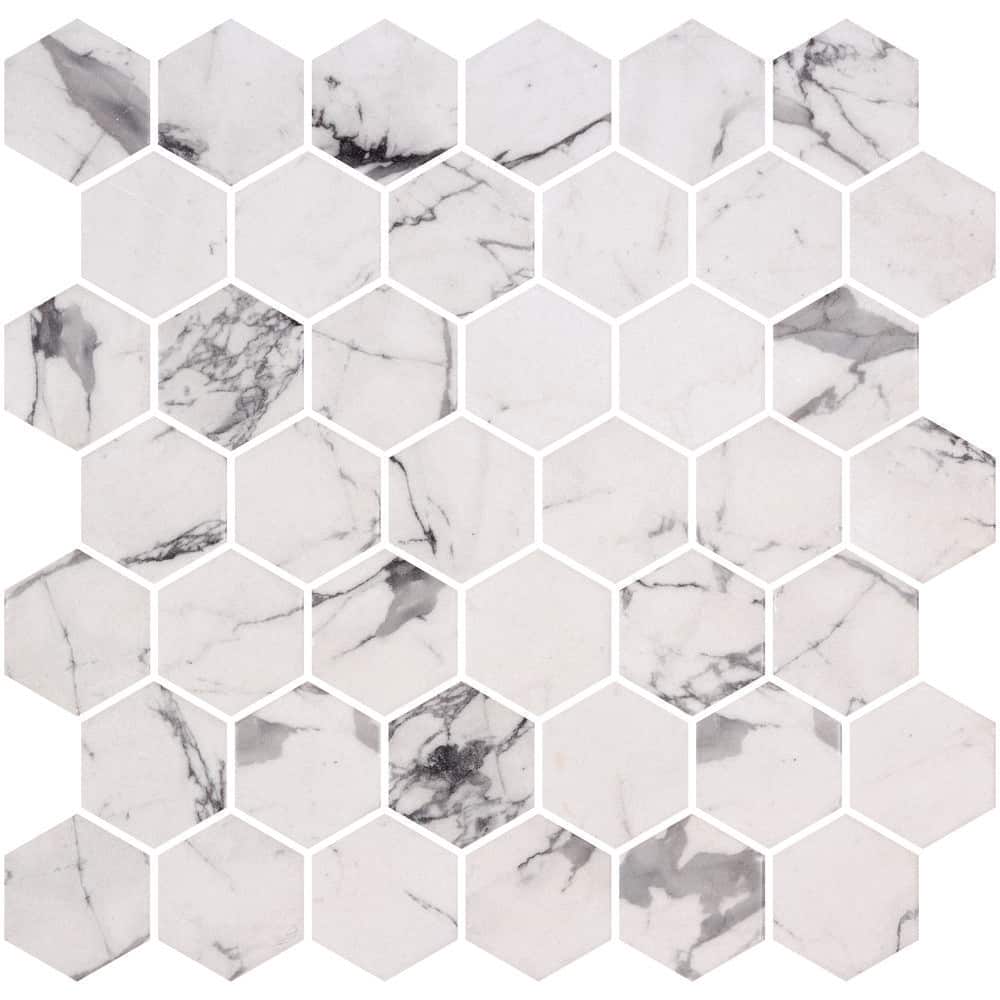 Sculpt Venice White/Gray 4.5 in. x 8.25 in. Smooth Glass Hexagon Mosaic Til