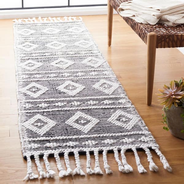 Natura 2 ft. x 8 ft. Silver Striped Diamond Abstract Runner Rug