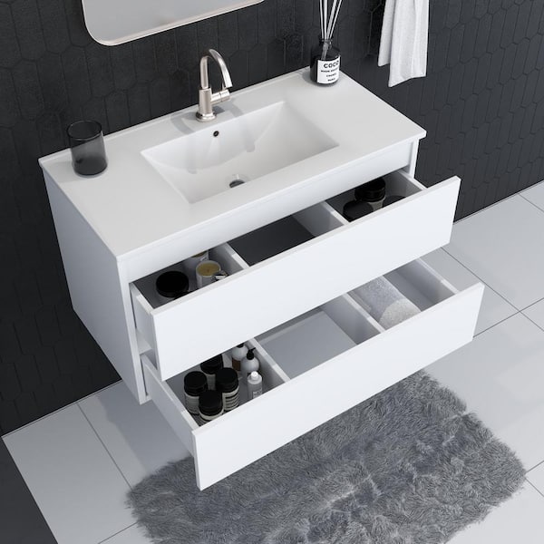 Salt 36 in. W x 18 in. D Bath Vanity in White with Ceramic Vanity Top in White with White Basin