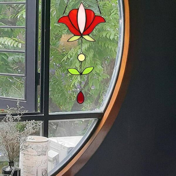 Red Peony Flower Stained Glass Art Glass Window HDFFHQLS7M - The