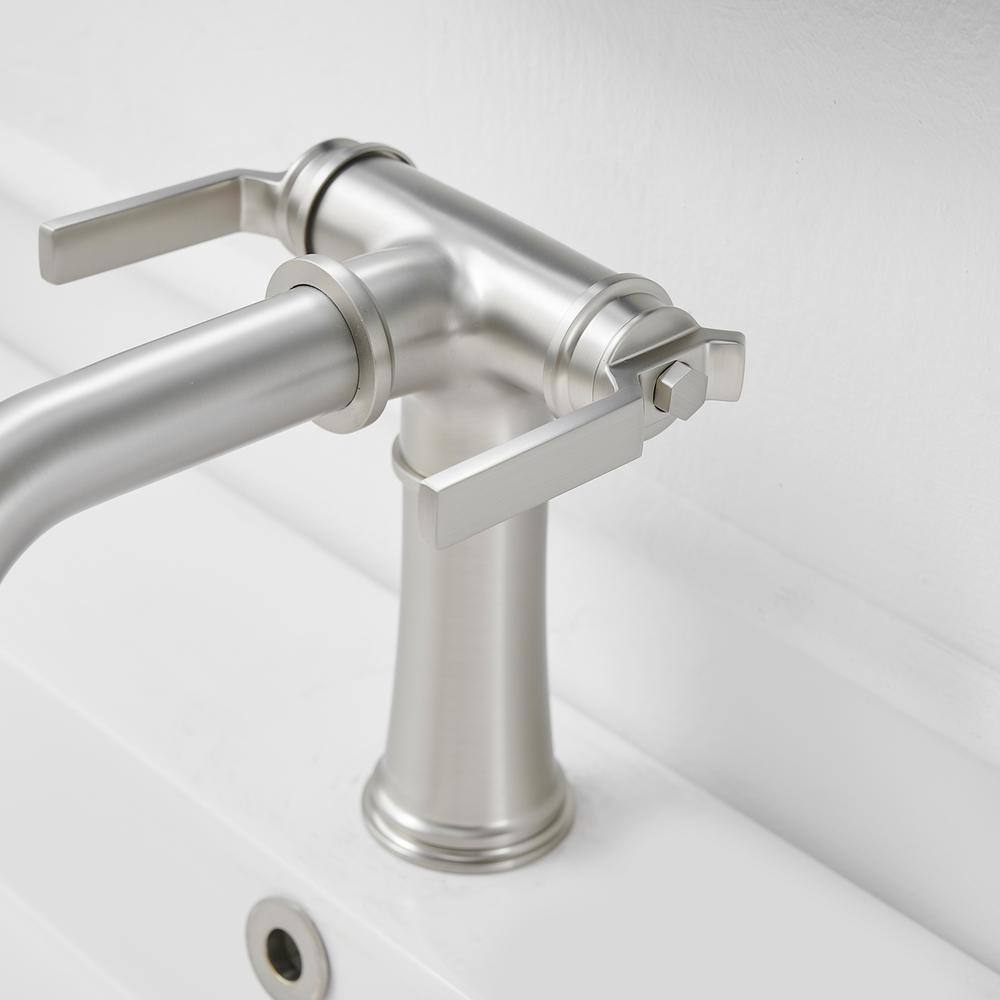 Brushed Nickel Double Handle Industrial Bathroom Faucet