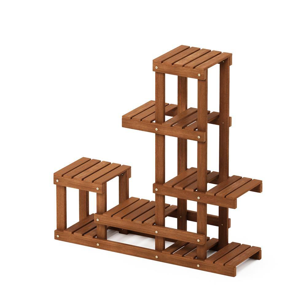 Tioman Coffee Finish 3-Tier Hardwood Plant Stand