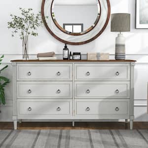 Elani 6-Drawer White Dresser (33.37 in. H x 60 in. W x 17 in. D)