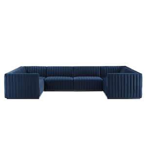 Conjure 146 in. In Black Midnight Blue W 6-Piece Channel Tufted Performance Velvet Sectional Sofa