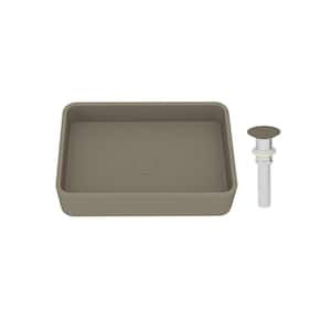 19.68 in. Rectangular Vessel Bathroom Sink with Pop-up Drain in Taupe Clay Brown Cement