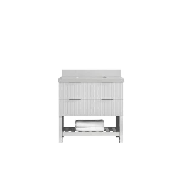 Willow Collections Catalina 36 in. W x 22 in. D x 36 in. H Single Sink Bath Vanity Center in White with 2 in. Carrara Quartz Top
