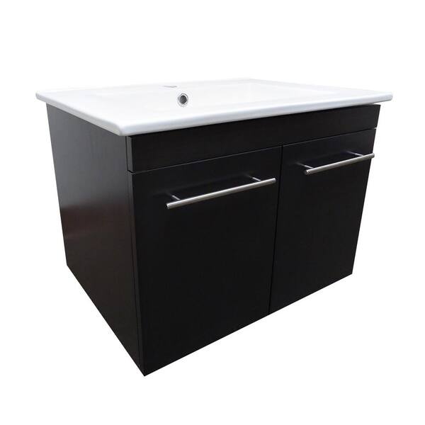 Bellaterra Home Jerez 24.4 in. W x 18.5 in. D Bath Vanity in Gunstock with Ceramic Vanity Top in White with White Basin