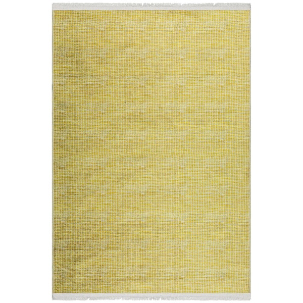 Ottomanson Non Shedding Washable Wrinkle-free Cotton Flatweave Solid 4x6 Indoor Area Rug, 4 ft. x 6 ft., Gold