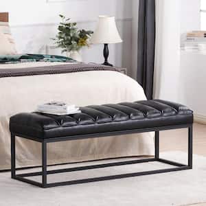 Black 53.54 in. PU Upholstered Bedroom Bench, Entryway Bench with Metal Base
