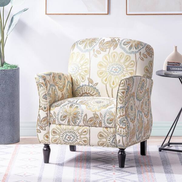 URTR Mid Century Chair with HY02375Y Leisure Depot Armchair - Backrest (Set of Home Room Sofa The and 1) Fabric Beige Yellow Chair Living Armrest and