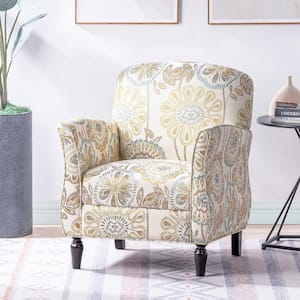 Mid Century Yellow and Beige Fabric Armchair Living Room Sofa Chair Leisure Chair with Backrest and Armrest (Set of 1)