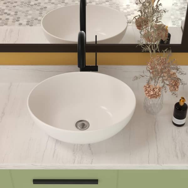 Staykiwi 16 in. Ceramic Oval Vessel Bathroom Sink in White
