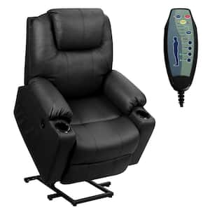 Black Faux Leather Power Lift Recliner Chair with Vibration Massage and Lumbar Heat