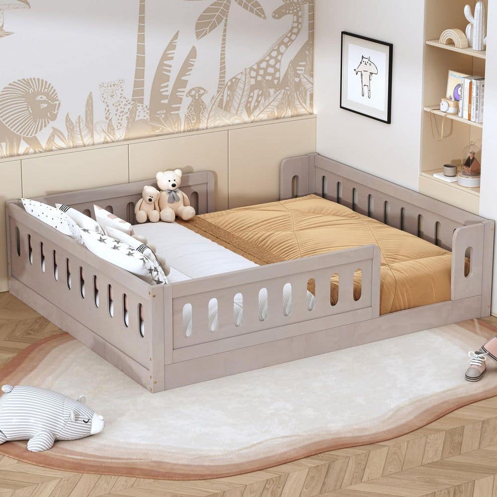 Agnes Natural Finish Wood Frame Full Size Platform Bed Kids Bed with Guardrail price history on PriceWatchPro