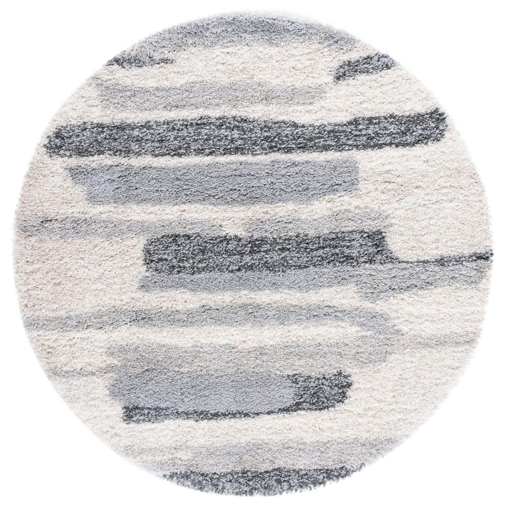 Fontana Shag 4 ft. x 4 ft. Gray/Ivory Geometric Striped Round Area Rug price history on PriceWatchPro