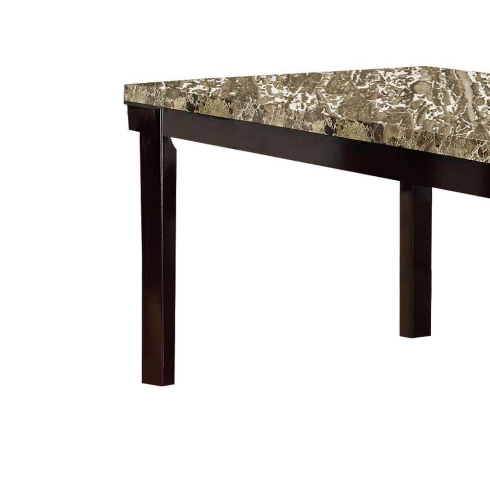 Brown Faux Marble and Pine Wood Rectangular Dining Table