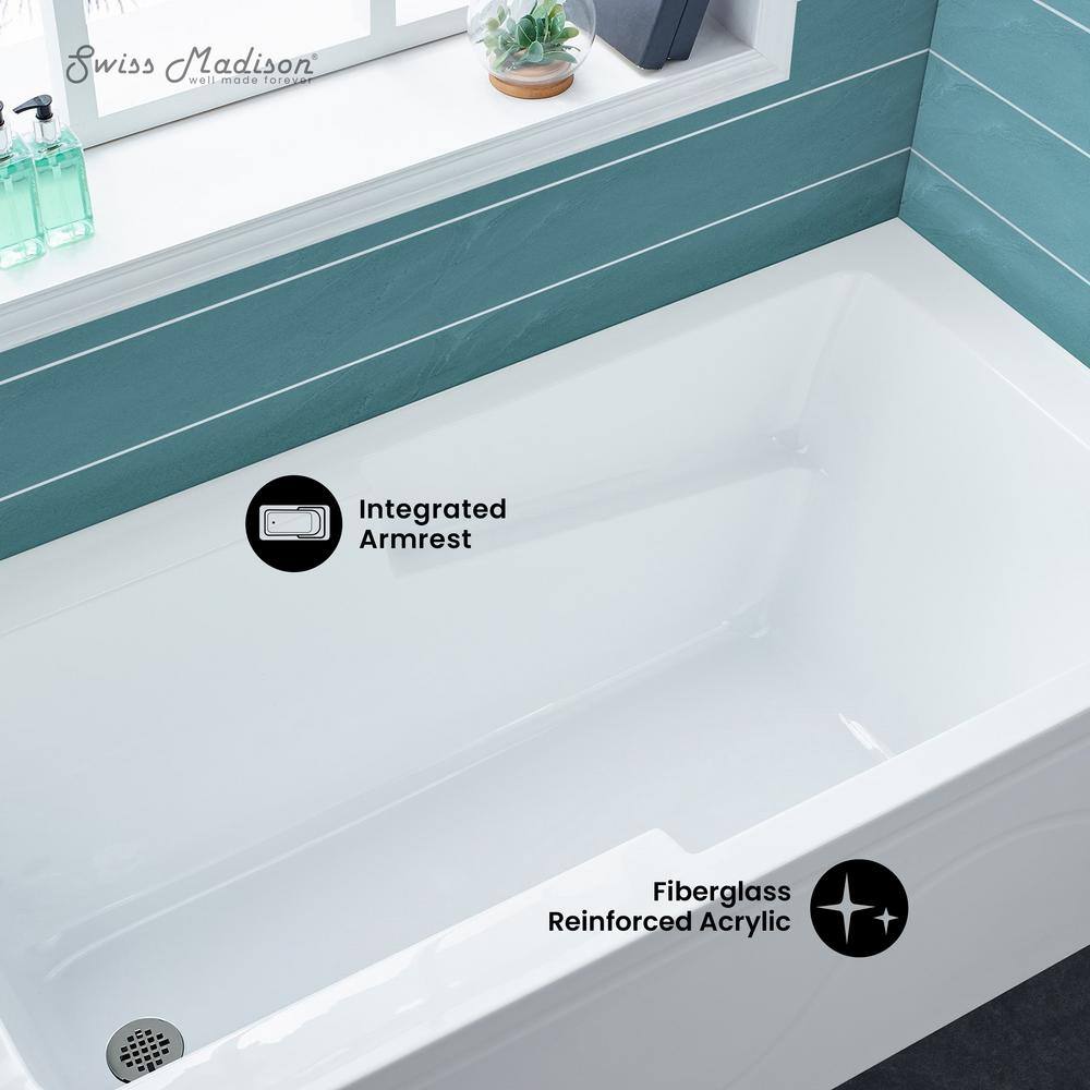 Ivy 60" x 30" White Acrylic Alcove Bathtub with Apron