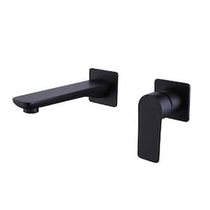 Single-Handle Wall-Mount Roman Tub Faucet Modern 4.5 GPM High Flow Tub Filler Brass Valve Included in Matte Black