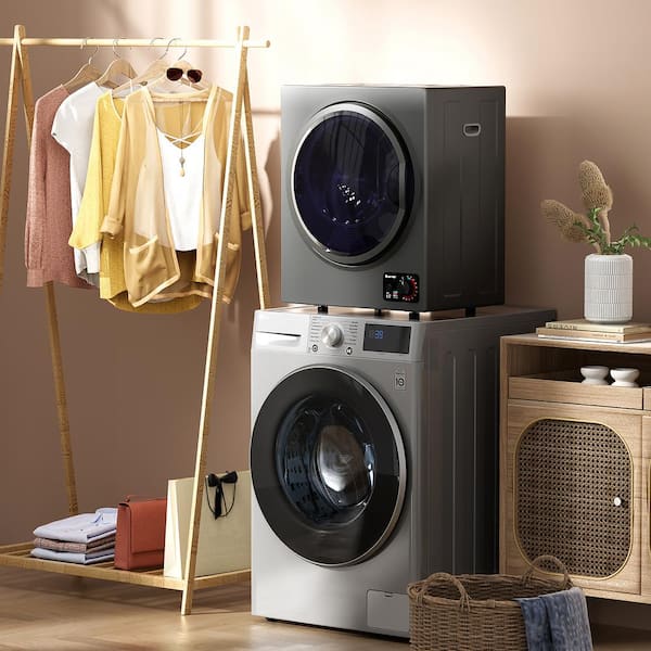 110V Electric Compact Tumble Dryer Wall Mounted Portable Clothes Dryer with Stainless Steel Tub Gray
