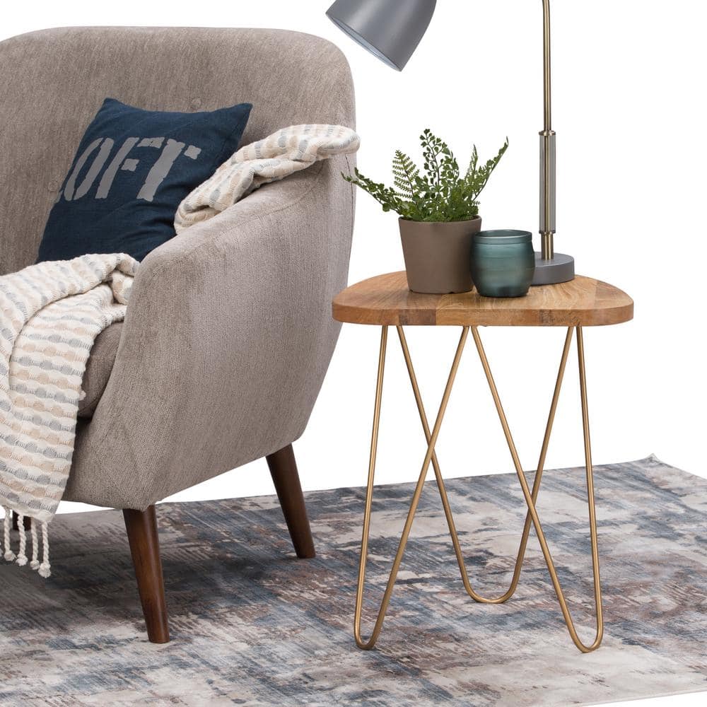 Patrice Boomerang Mango Wood Table with Matte Gold Hairpin Legs