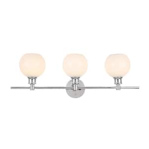 Timeless Home Conor 28.1 in. W x 9.8 in. H 3-Light Chrome and Frosted White Glass Wall Sconce
