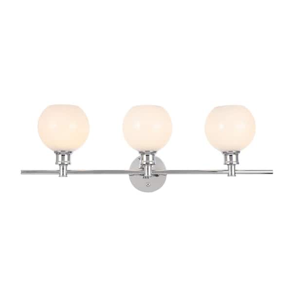 Unbranded Timeless Home Conor 28.1 in. W x 9.8 in. H 3-Light Chrome and Frosted White Glass Wall Sconce