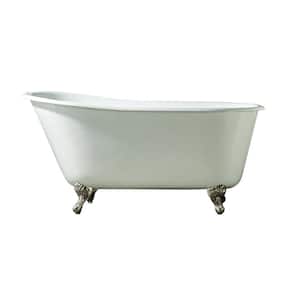 Gareth 53.25 in. Cast Iron Slipper Clawfoot Non-Whirlpool Bathtub in White with No Faucet Holes and Black Feet