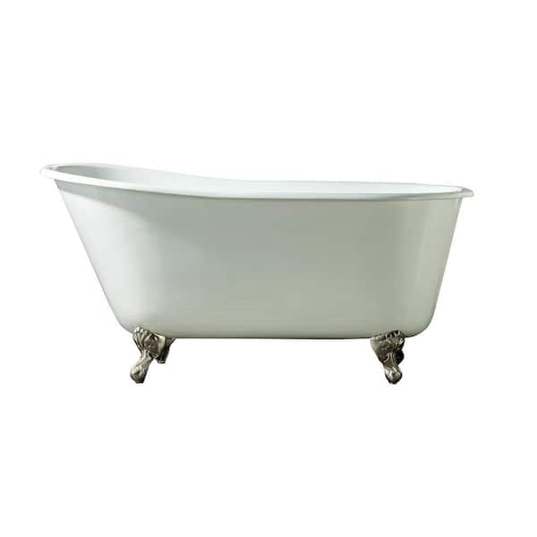 Barclay Products Gareth 53.25 in. Cast Iron Slipper Clawfoot Non-Whirlpool Bathtub in White with No Faucet Holes and Polished Chrome Feet