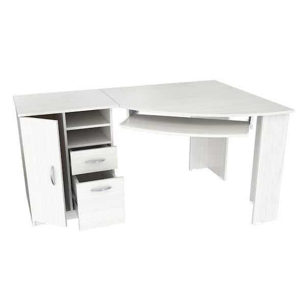 Inval 85 5 In Washed Oak Corner 2, White Corner Desk With Filing Cabinet