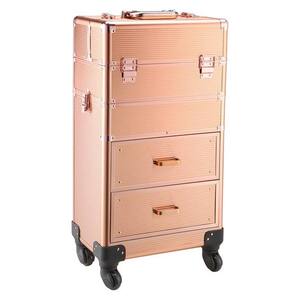 Portable Multicompartment Makeup Trolley Cart with Wheels, Rose Gold