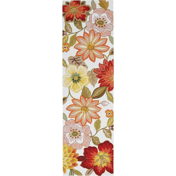 Nourison Spring Blossom Ivory 2 ft. x 8 ft. Floral Contemporary Kitchen Runner Area Rug